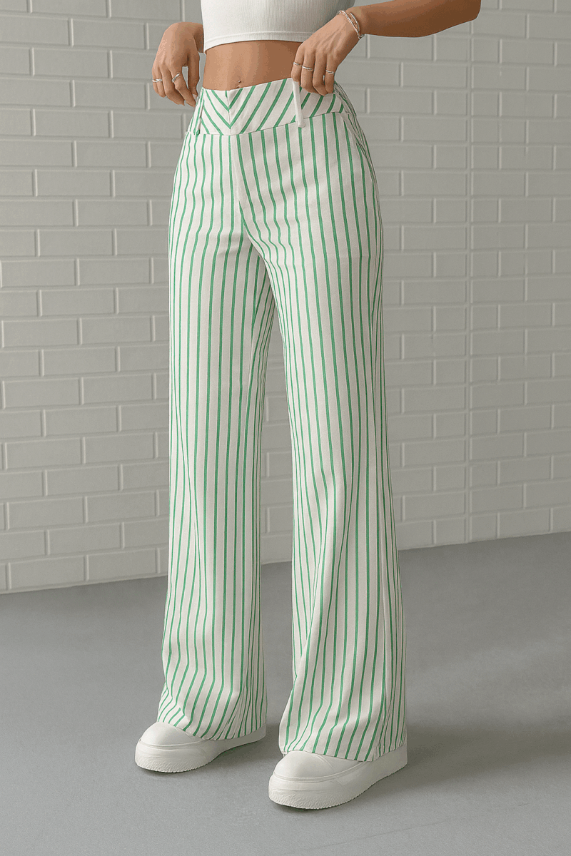 Beeny Green Stripes Cotton Tailored Trousers - Image 5