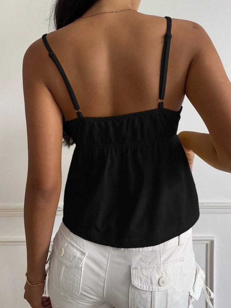 Vinny Black Lace Neck Cami Crop Top - Image 2