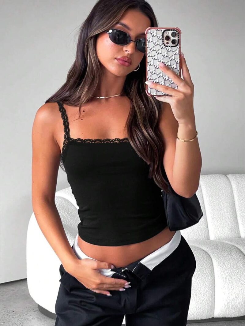 Sofy Black Cami Lace Crop Top - Image 5