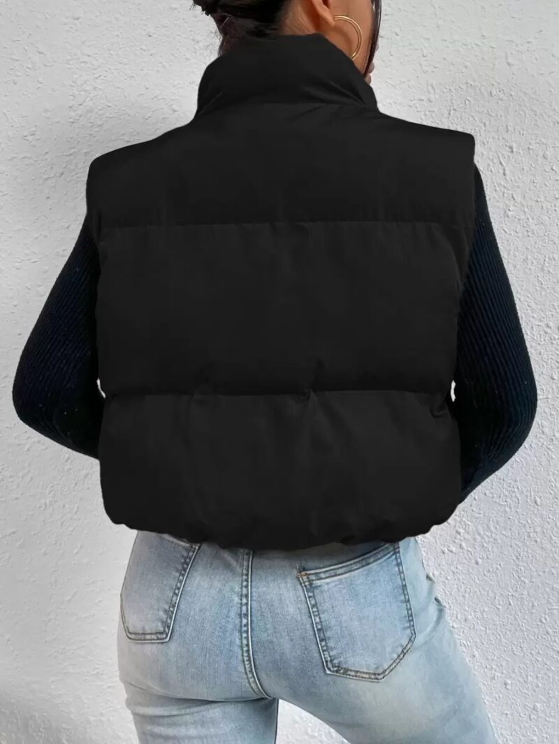 Venny Black Sleeveless Cropped Puffer Jacket - Image 2