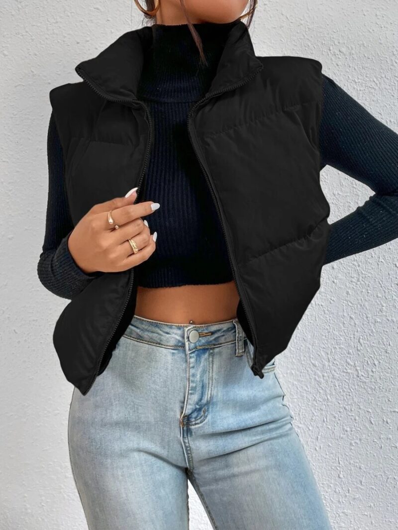 Venny Black Sleeveless Cropped Puffer Jacket - Image 3