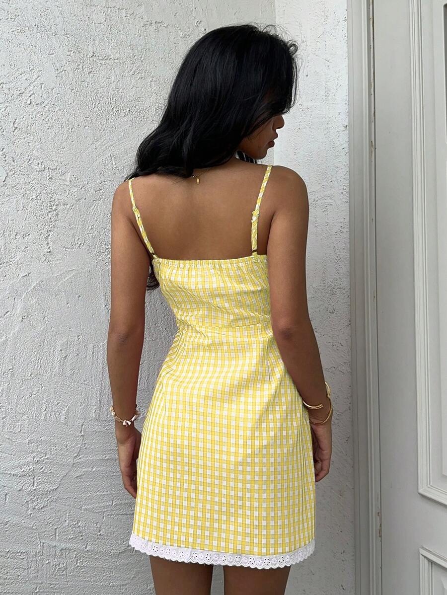 Xina Yellow Check Lace Cami Dress - Image 2