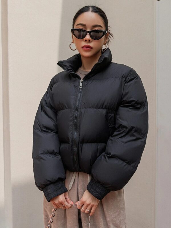 Jessy Black Full Sleeves Relaxed Fit Puffer Jacket