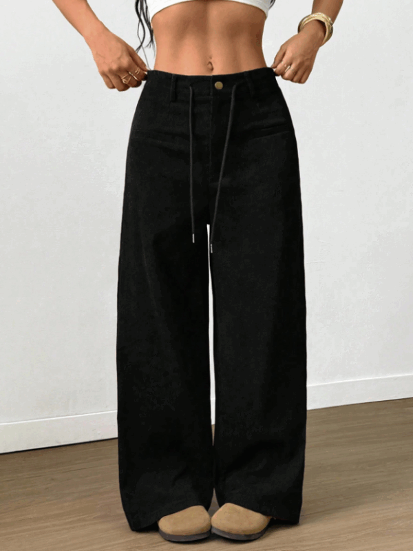 Sheena Black Drawstring Relaxed Fit Cargo Pants