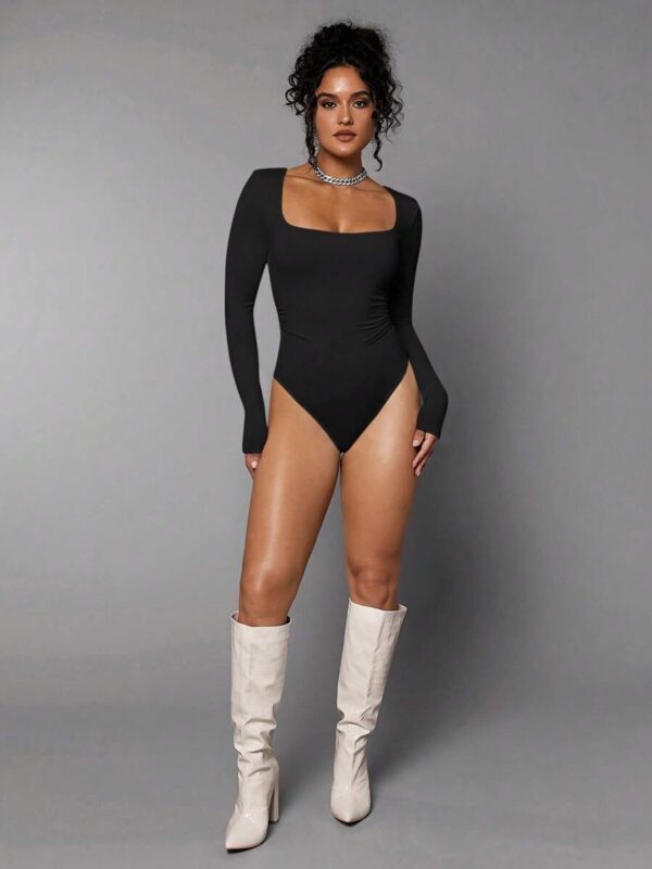 Massy Black Square Neck Full Sleeves Bodysuit