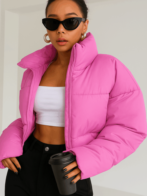 Cally Lavender Full Sleeves Cropped Puffer Jacket