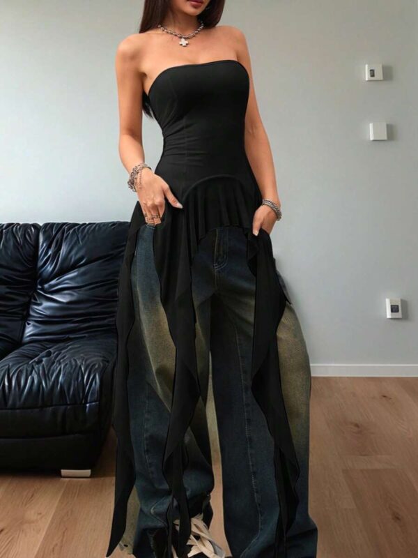 Olivia Black Off Shoulder Flared Mesh Top