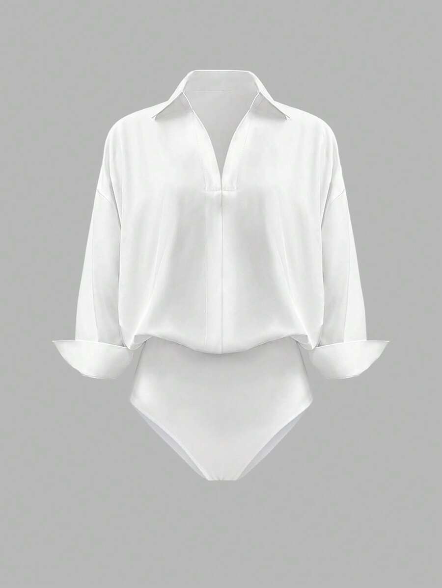 Mina Shirt Bodysuit in Black | White - Image 4