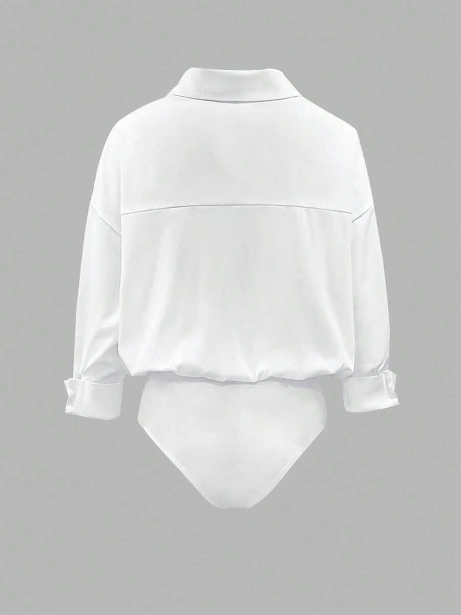 Mina Shirt Bodysuit in Black | White - Image 5