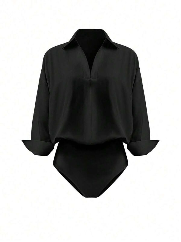 Mina Shirt Bodysuit in Black | White