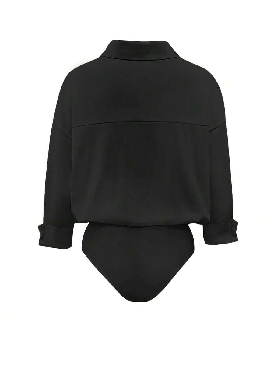 Mina Shirt Bodysuit in Black | White - Image 2