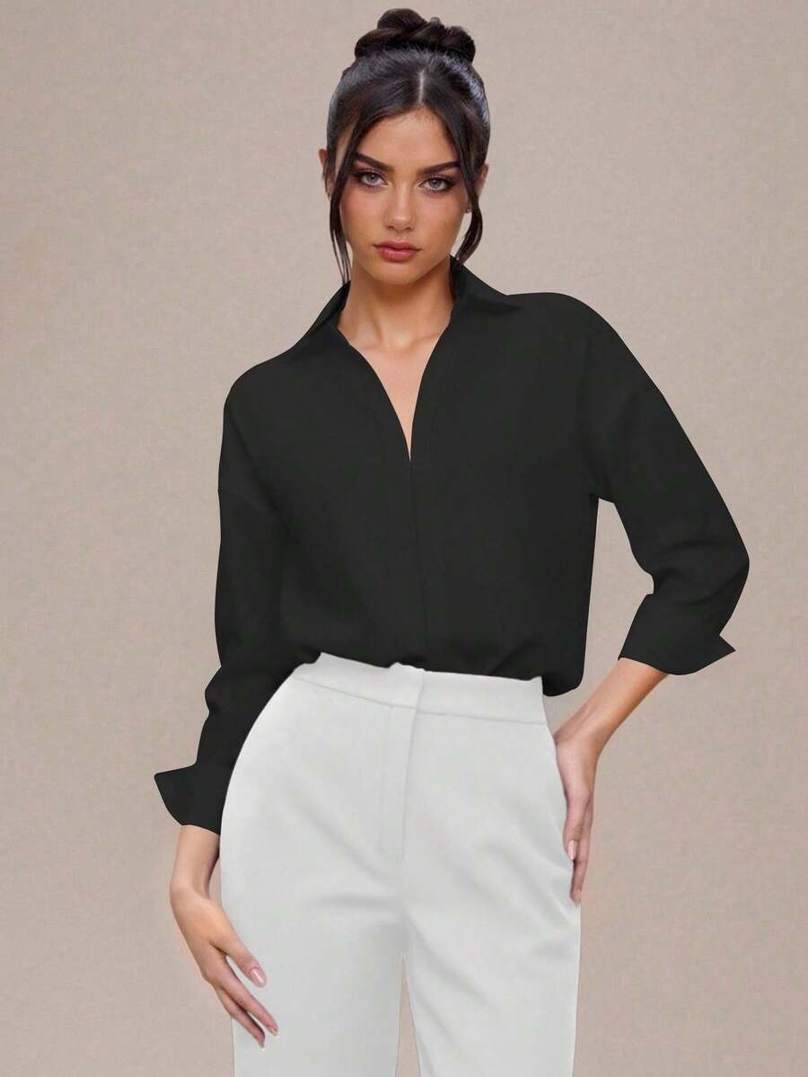 Mina Shirt Bodysuit in Black | White - Image 3