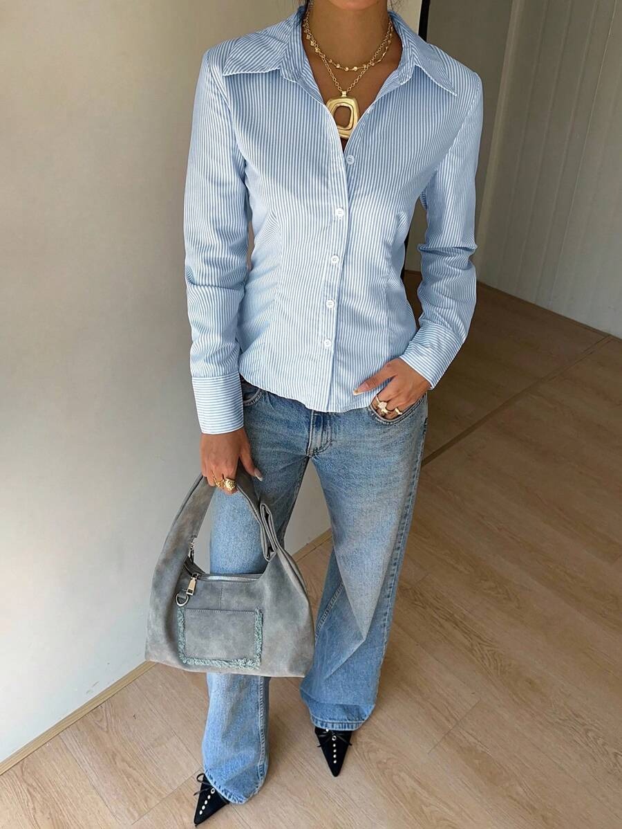 Vic Blue Back Tie Full Sleeves Shirt - Image 3