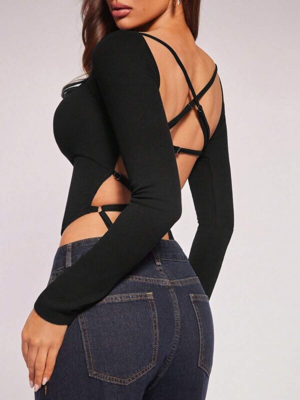 Giovani Black Back Straps Full Sleeves Bodysuit
