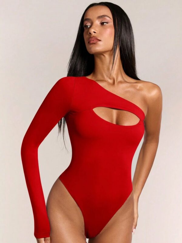 Cilly Red Off Shoulder Cutout Bodysuit