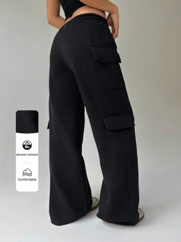 Helen Black Cotton Fleece Cargo Jogger