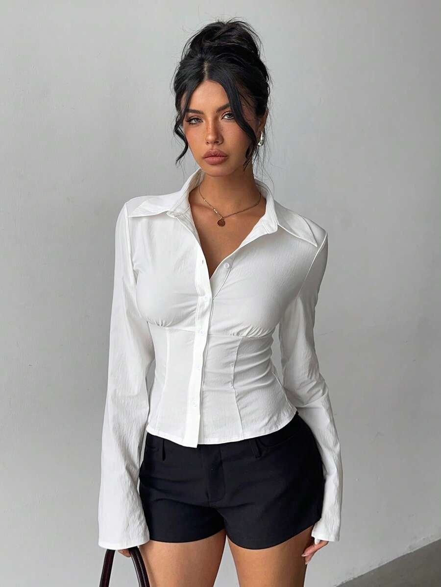 Aloni White Pleated Full Sleeves Tailored Shirt
