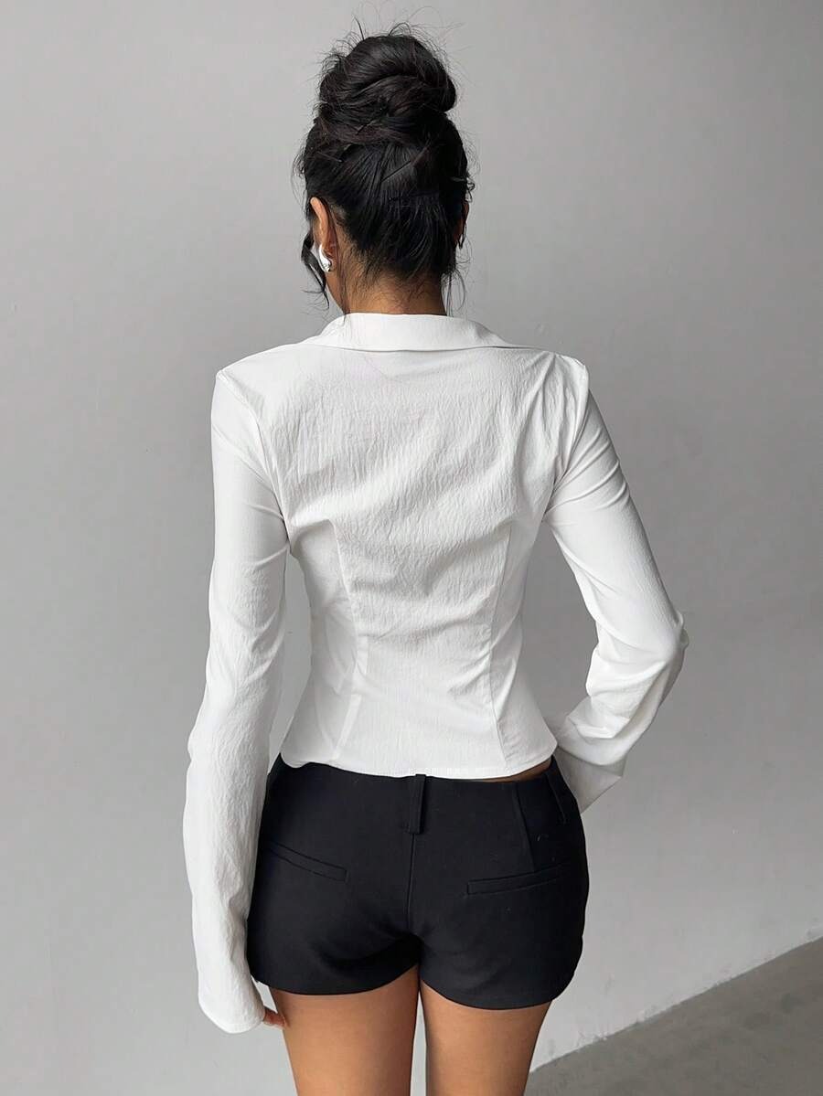 Aloni White Pleated Full Sleeves Tailored Shirt - Image 2