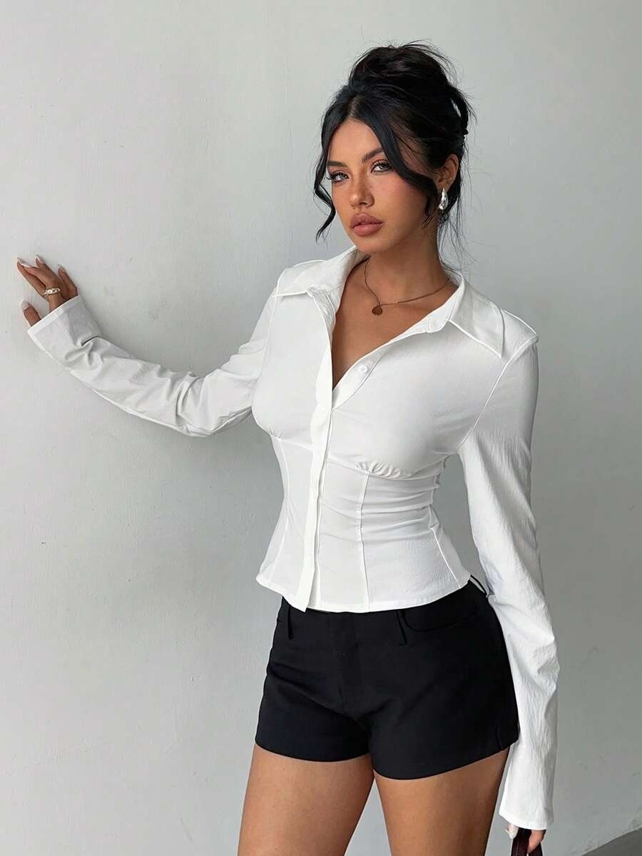Aloni White Pleated Full Sleeves Tailored Shirt - Image 4