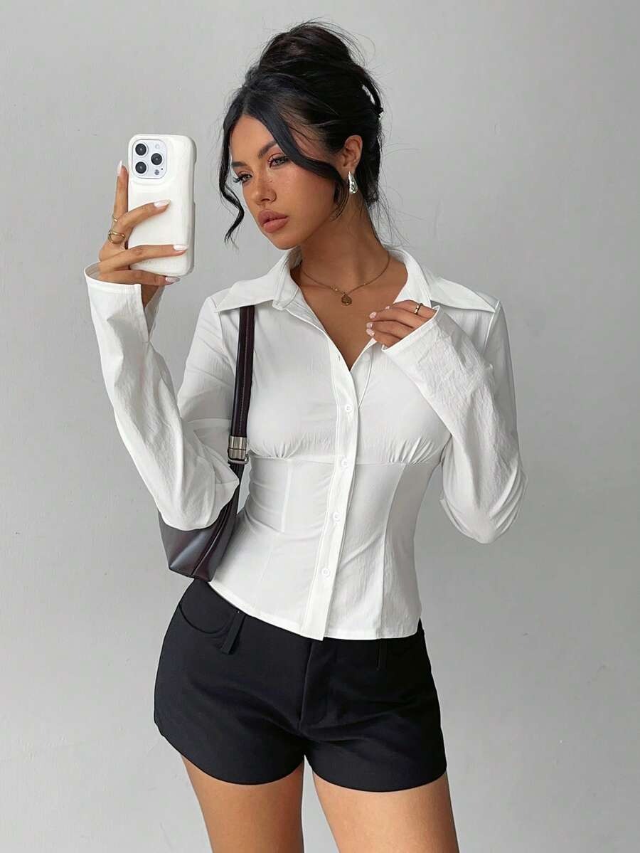 Aloni White Pleated Full Sleeves Tailored Shirt - Image 5