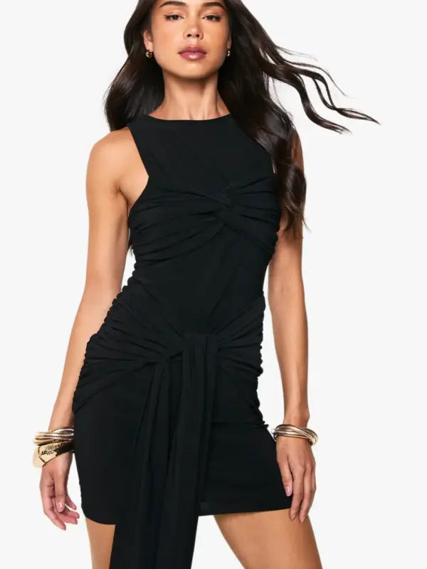 Keisha Black Bow Mini Sleeveless Dress
