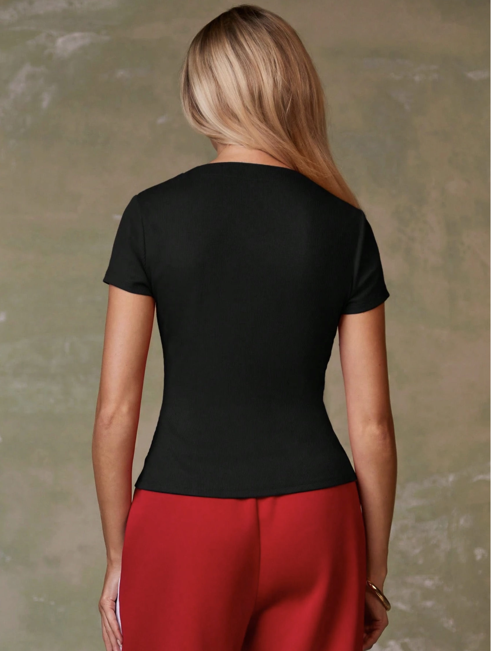 Denine Black Round Neck Buttoned Crop Top - Image 6
