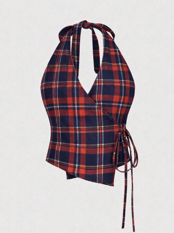 Bea Red Blue Check Tie Sleeveless Crop Top