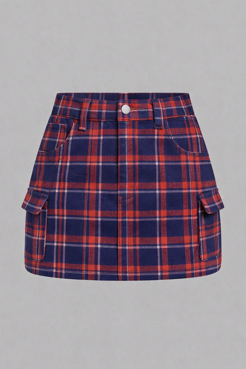 Jenna Red Blue Check Cotton Cargo Skirt