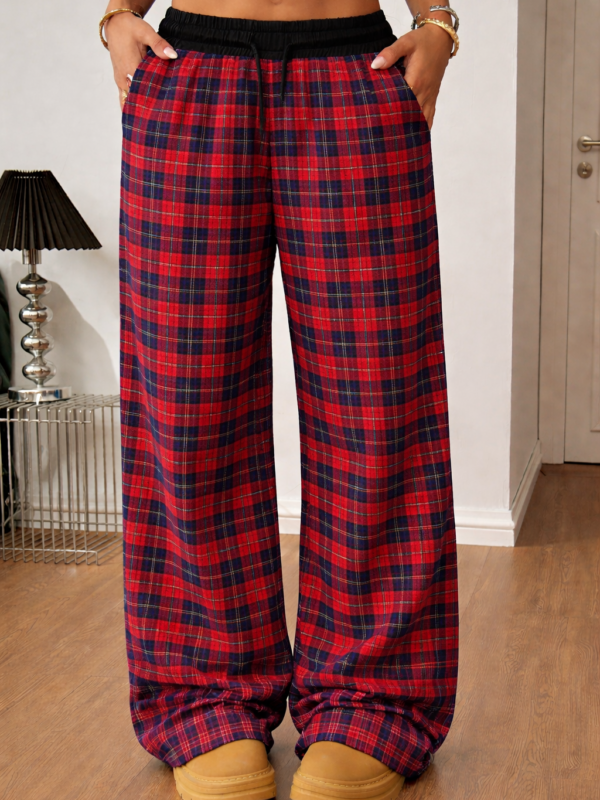 Amy Red White Cotton Check Relaxed Fit Jogger