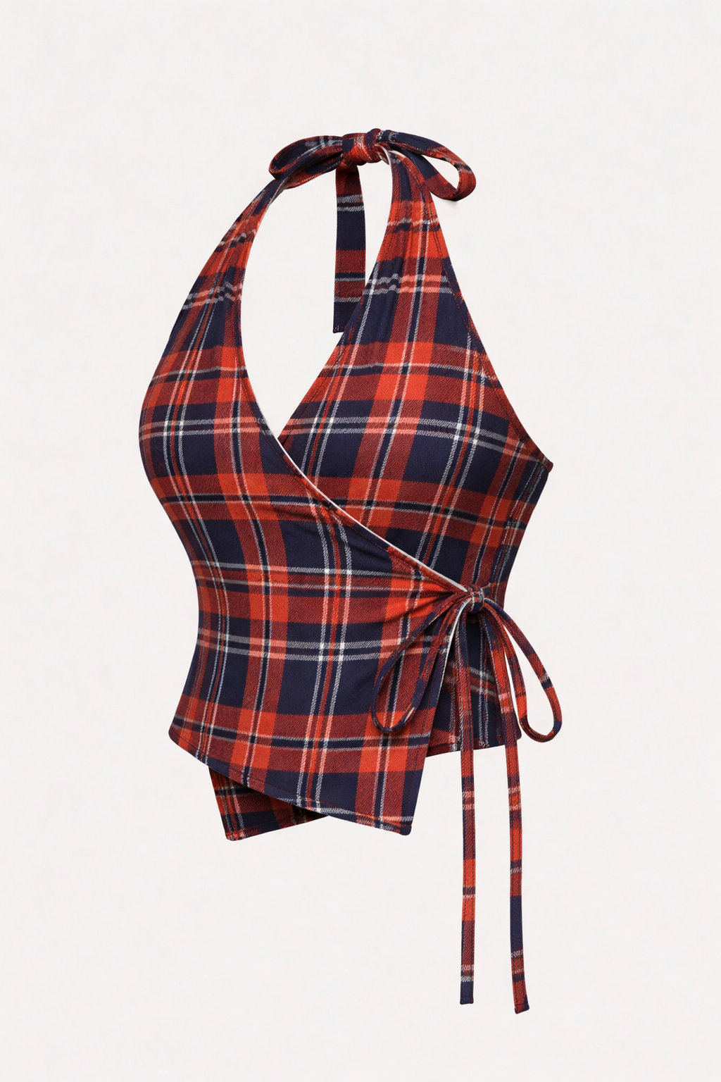 Bea Red Blue Check Tie Sleeveless Crop Top - Image 2