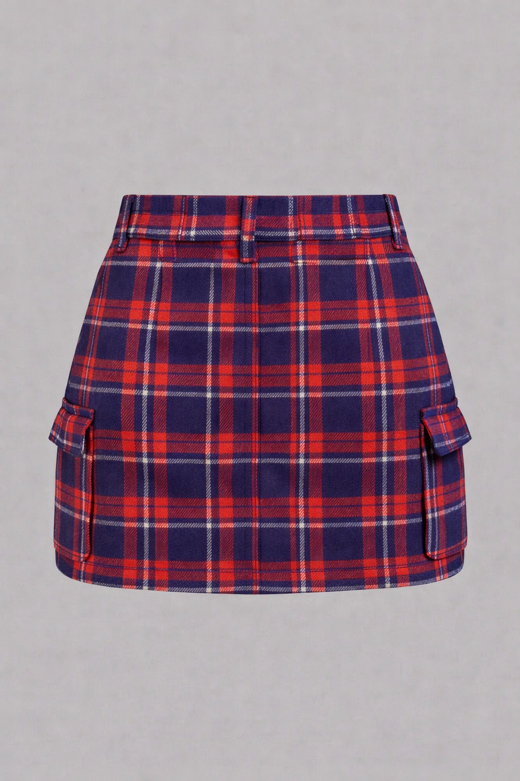 Jenna Red Blue Check Cotton Cargo Skirt - Image 2