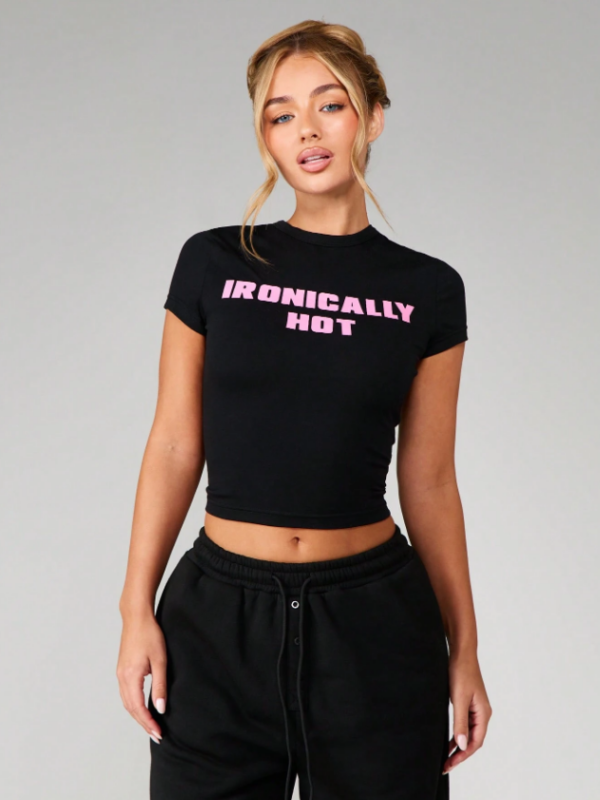 Ironically Hot Black Print Baby tee