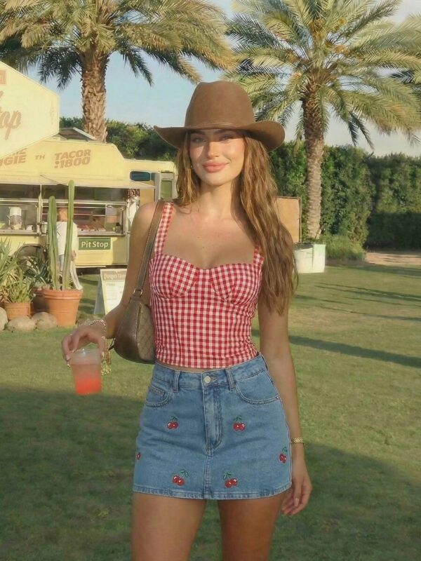 Tamara Red White Check Cotton Crop Top