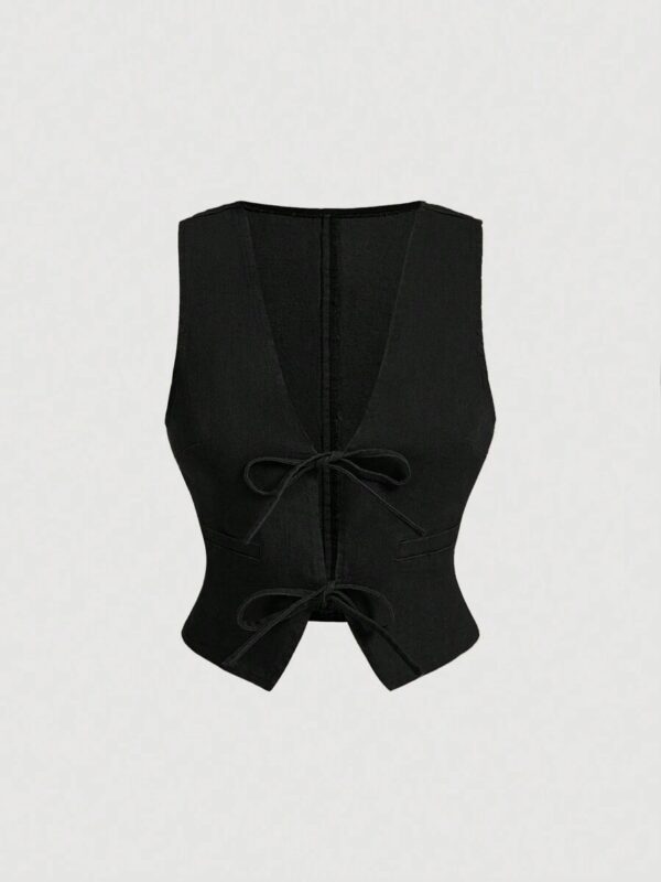 Henny Black Front Tie Cotton Vest