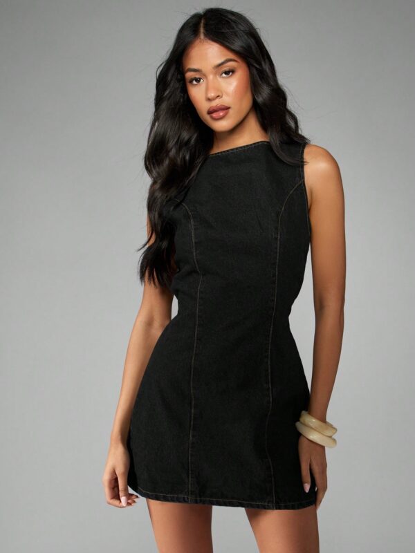 Miley Black Back Tie Cotton Sleeveless Mini Dress
