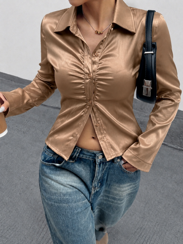 Gaara Copper Satin Pleated Full Sleeves Shirt