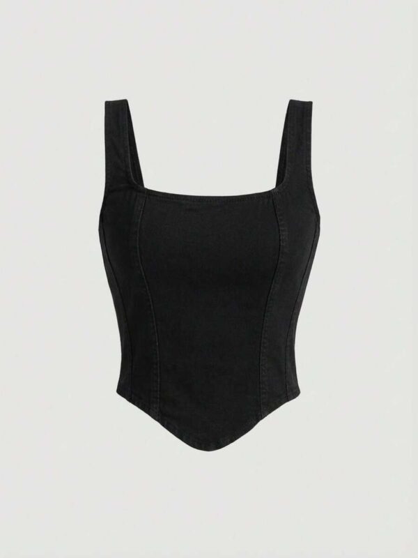 Stacey Black Back Zipper Crop Top
