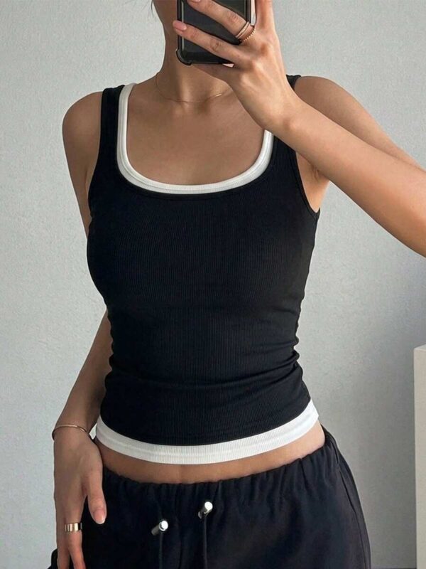 Kendal Black Contrast White Binding Sleeveless Crop Top