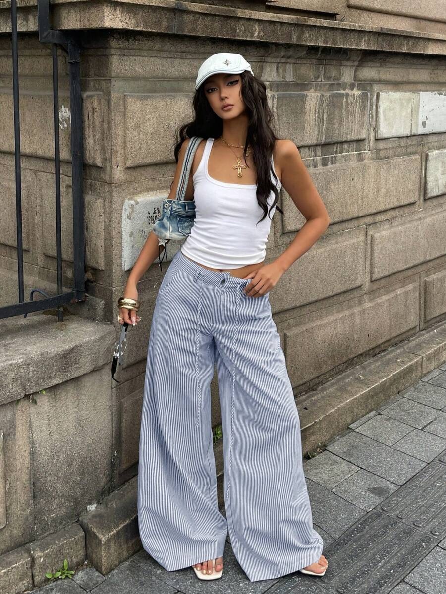 Nell Blue White Stripe Relaxed Fit Pants - Image 2