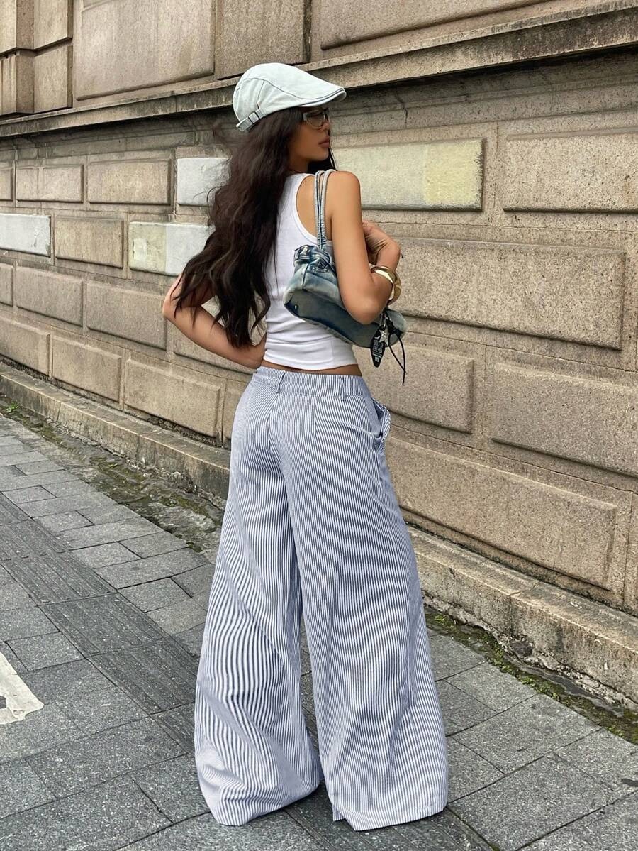 Nell Blue White Stripe Relaxed Fit Pants - Image 3