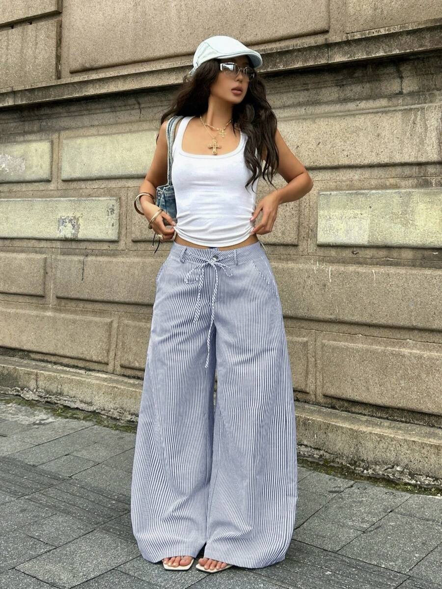 Nell Blue White Stripe Relaxed Fit Pants - Image 5