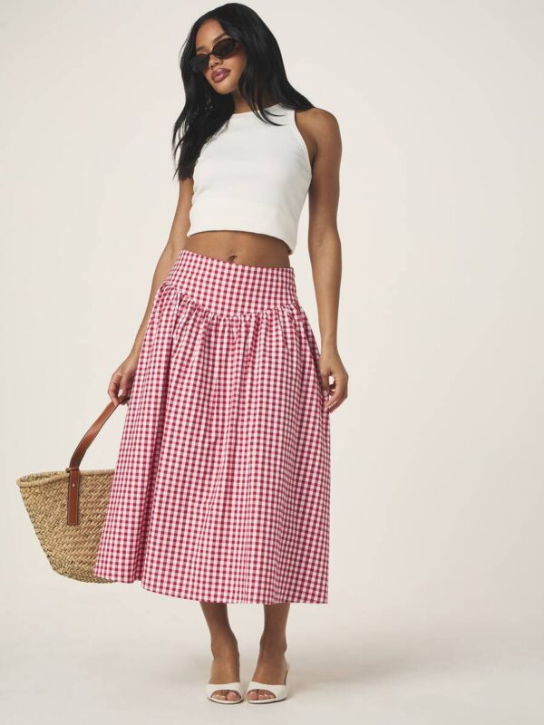 Jenny Red White Check Maxi A Line Skirt