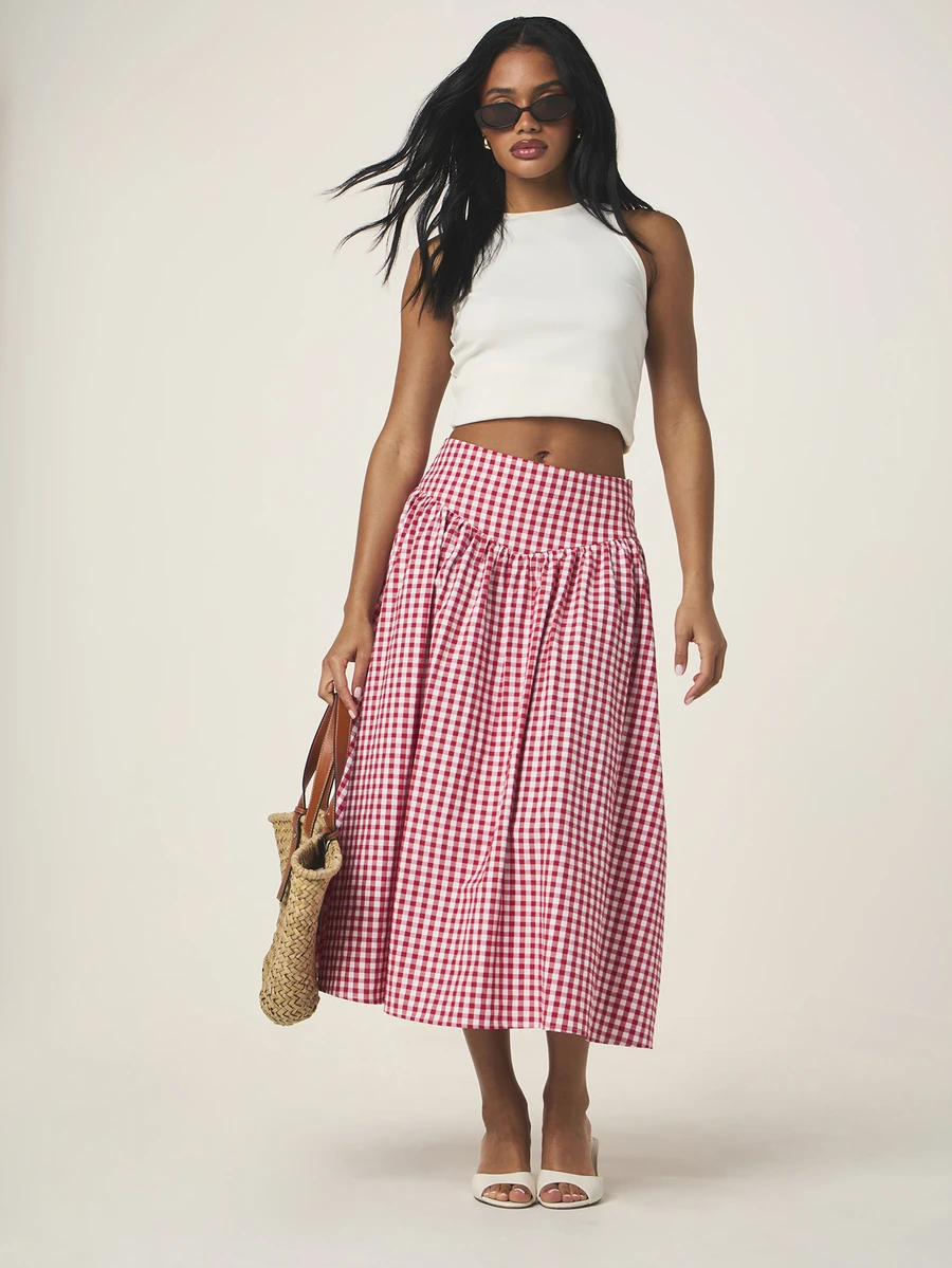 Jenny Red White Check Maxi A Line Skirt - Image 2
