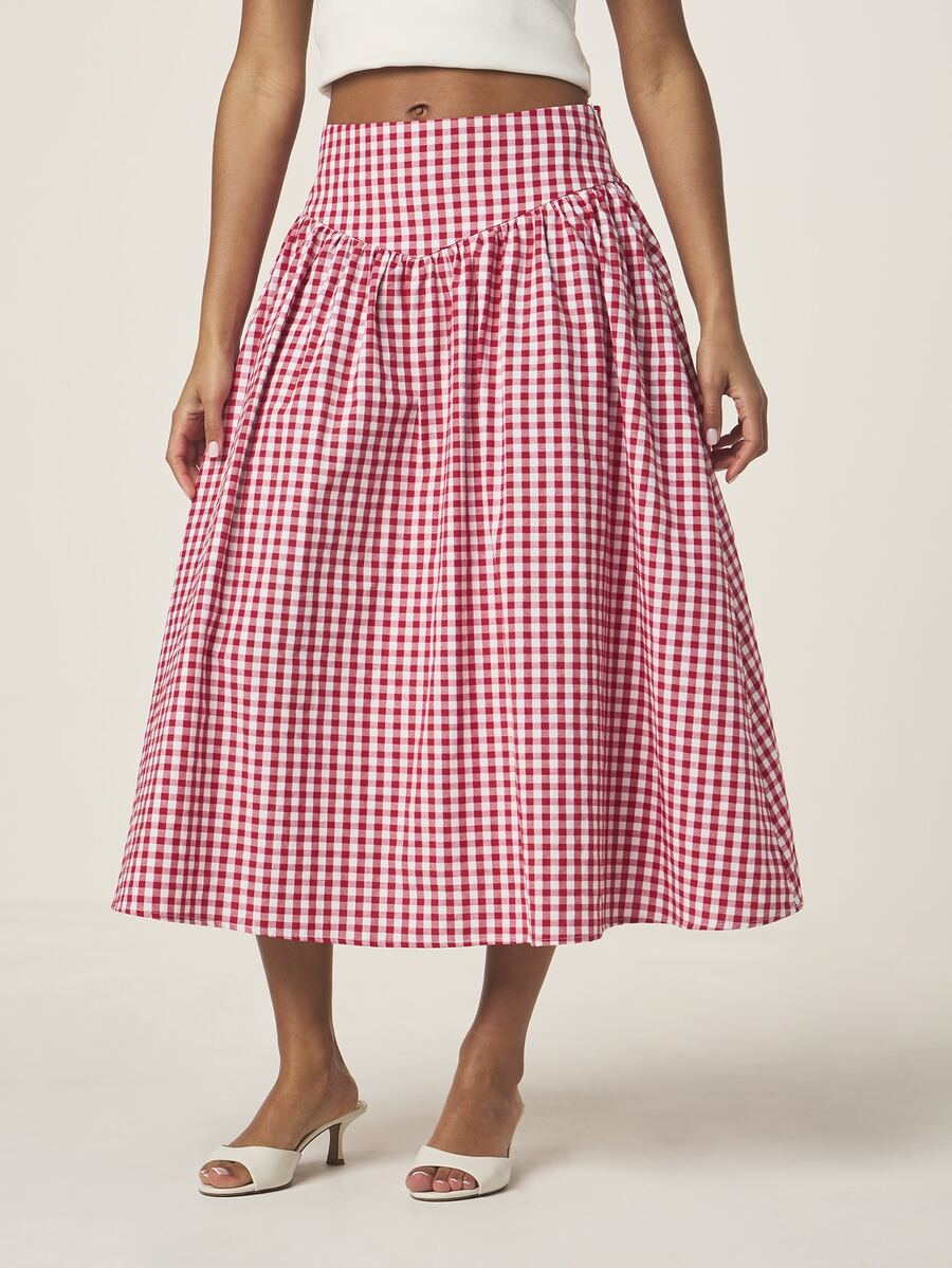 Jenny Red White Check Maxi A Line Skirt - Image 3