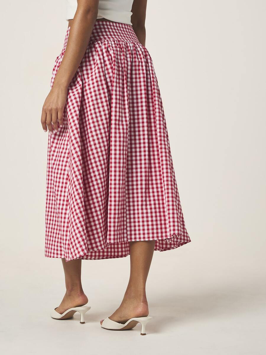 Jenny Red White Check Maxi A Line Skirt - Image 4