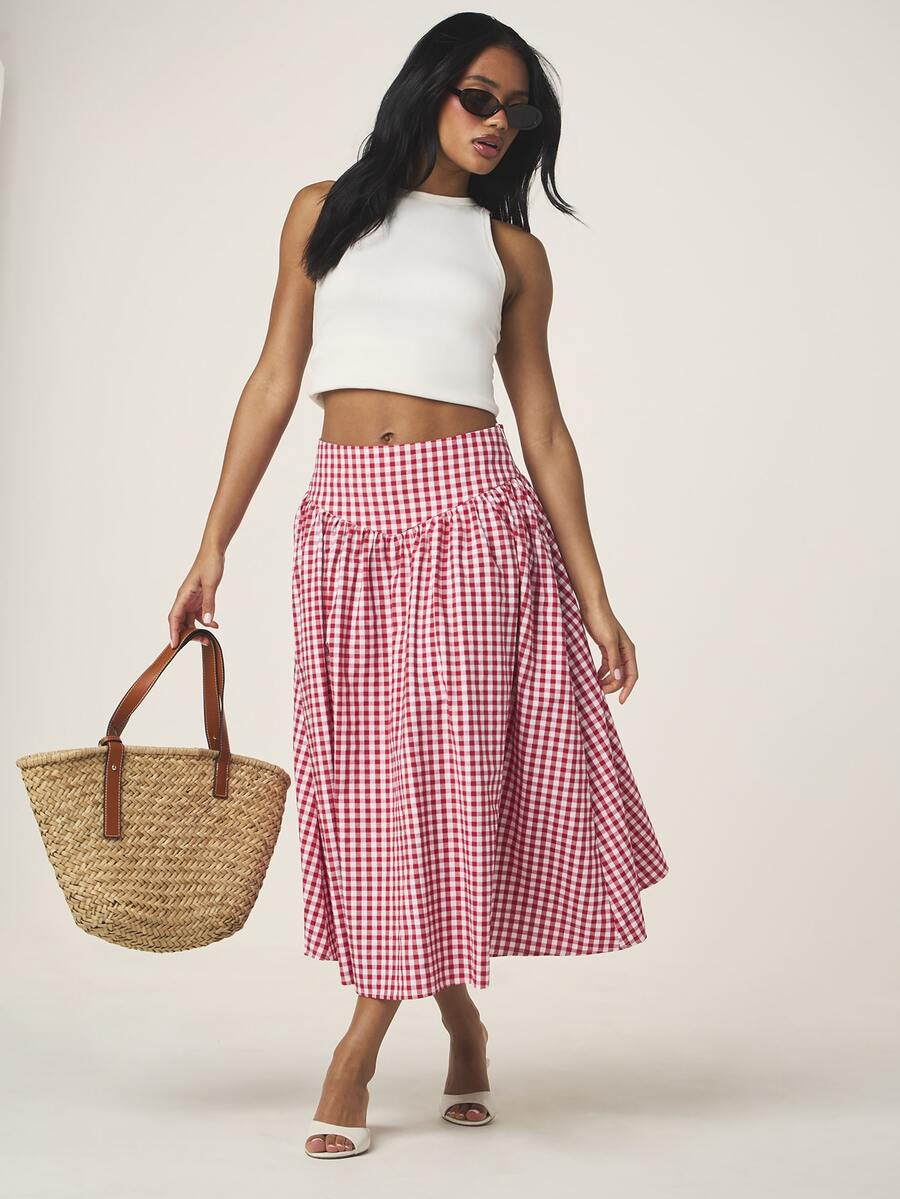 Jenny Red White Check Maxi A Line Skirt - Image 5