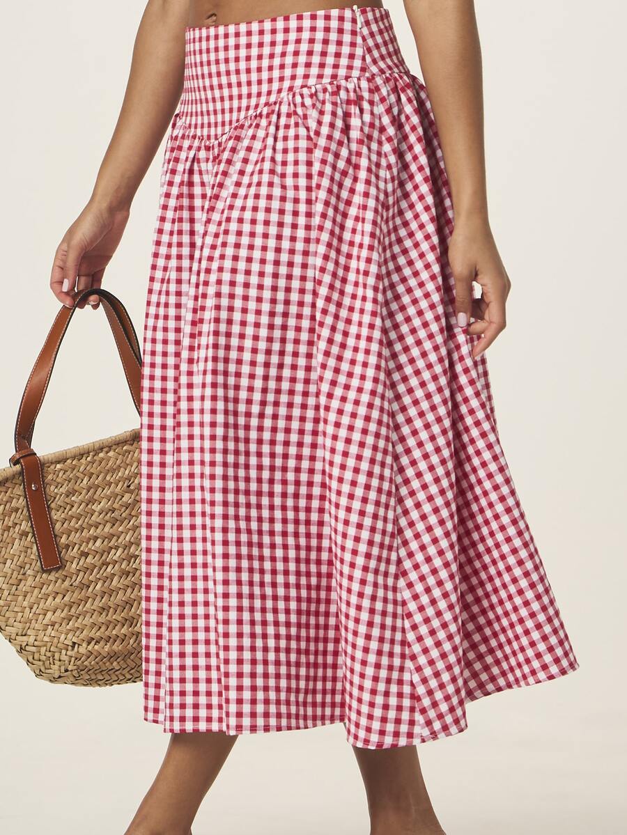 Jenny Red White Check Maxi A Line Skirt - Image 6