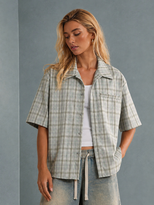 Becky Cotton Check Print Relaxed Fit Shirt