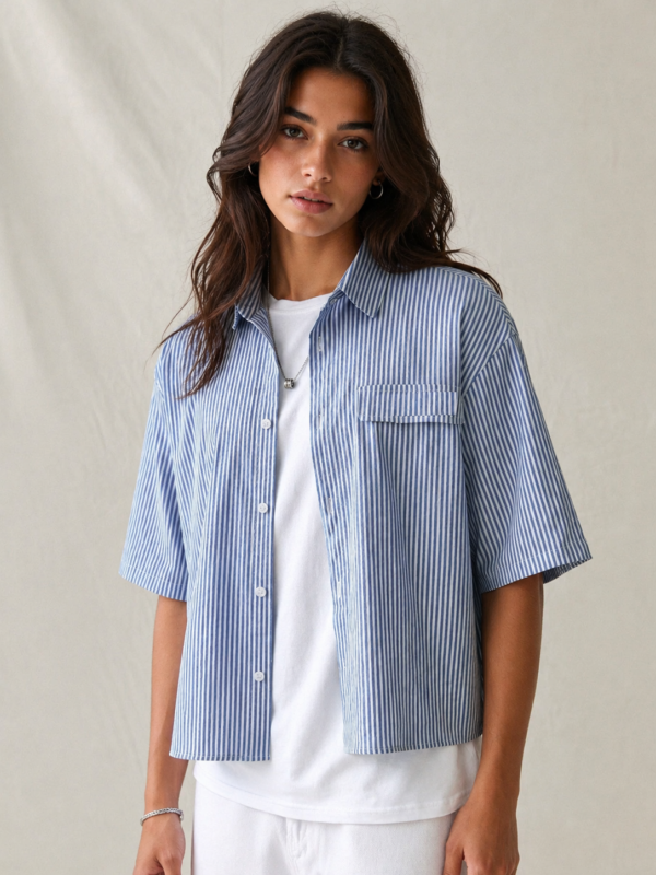 Nancy Blue White Stripes Relaxed Fit Cotton Shirt