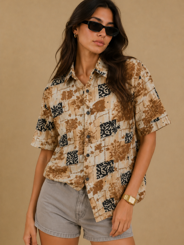 Jenny Abstract Print Relaxed Fit Textured Shirt